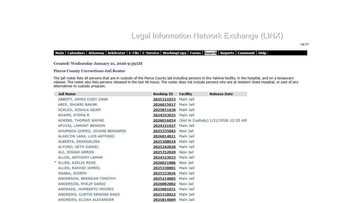 Pierce County Public Jail Roster